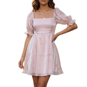 ​Thirty Thirty Pink Satin Puff Sleeve Mini Dress Coquette Babydoll XL